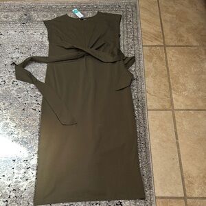 Elegant Olive Green Sleeveless Dress